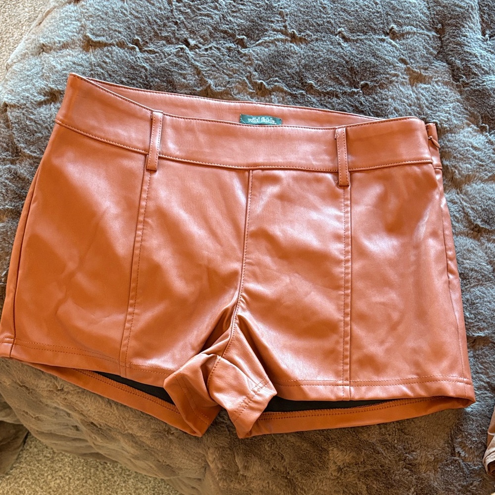 Wild Fable High Waist Faux Leather Shorts in Rust